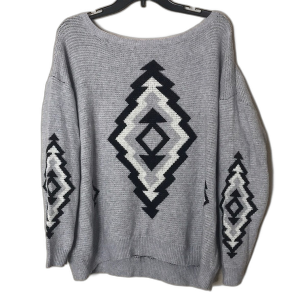 Andthewhy‎ Aztec tribal southwestern pullover stretchy fit fall sweater